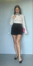 Load image into Gallery viewer, Reworked white lace black bow angel sleeve blouse. S M