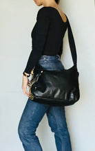 Load image into Gallery viewer, Vintage 90s black leather gold lion & studded accent messenger bag - Unisex