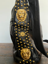 Load image into Gallery viewer, Vintage 90s black leather gold lion & studded accent messenger bag - Unisex