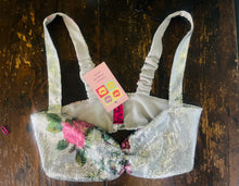 Load image into Gallery viewer, Reworked Sequin Floral Bralette Top – Silver Stretch Disco Glam XS/S