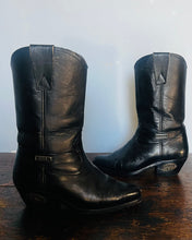 Load image into Gallery viewer, Vintage 70s black leather western heels. Size 7 Mens 8.5 womens