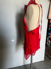 Load image into Gallery viewer, Vintage red silk ruffled neck blouse or overlay top - XS