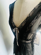 Load image into Gallery viewer, Reworked customized black sheer silk & lace dress Xs S