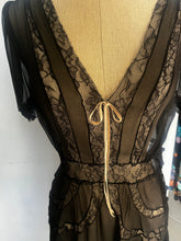 Load image into Gallery viewer, Reworked customized black sheer silk & lace dress Xs S