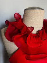 Load image into Gallery viewer, Vintage red silk ruffled neck blouse or overlay top - XS