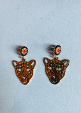 Load image into Gallery viewer, Reworked cougar-tiger drop earrings