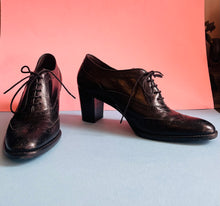 Load image into Gallery viewer, Designer Italian black leather oxford stack heels size 8 US 39 Euro