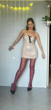 Load image into Gallery viewer, Reworked glittery strapless micro mini dress S - M