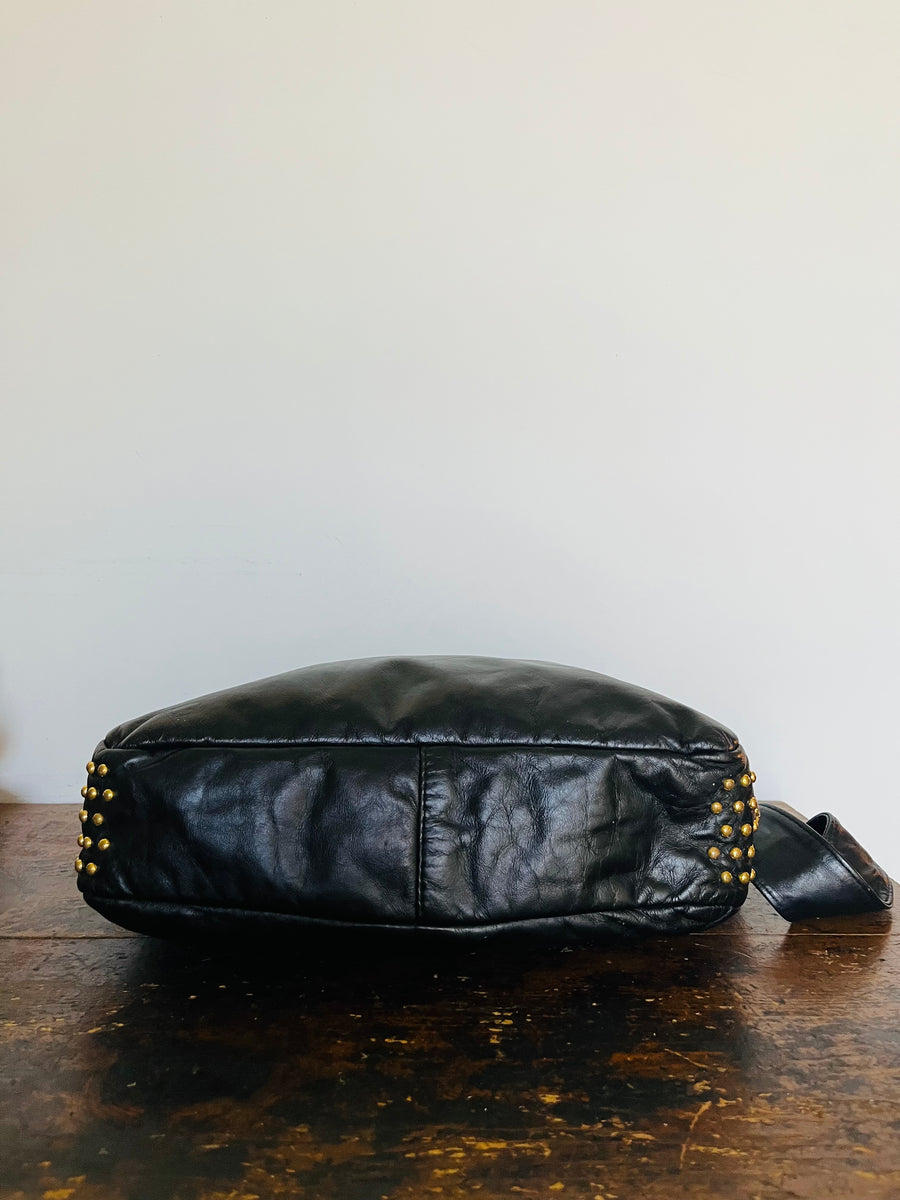 Vintage 90s black leather gold lion & studded accent