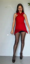 Load image into Gallery viewer, Vintage red silk ruffled neck blouse or overlay top - XS
