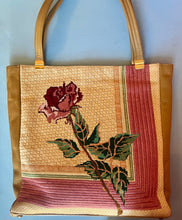 Load image into Gallery viewer, Vintage 60s Vinyl large Rose Tapestry tote Purse