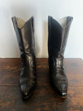 Load image into Gallery viewer, Vintage 70s black leather western heels. Size 7 Mens 8.5 womens