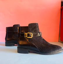 Load image into Gallery viewer, Calf hair black leather booties - size 7.5