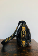 Load image into Gallery viewer, Vintage 90s black leather gold lion & studded accent messenger bag - Unisex