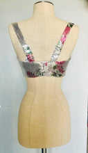 Load image into Gallery viewer, Reworked Sequin Floral Bralette Top – Silver Stretch Disco Glam XS/S