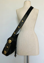 Load image into Gallery viewer, Vintage 90s black leather gold lion & studded accent messenger bag - Unisex