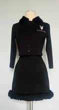 Load image into Gallery viewer, Custom black fur trim high waist mod ultra mini skirt - Small