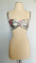 Load image into Gallery viewer, Reworked Sequin Floral Bralette Top – Silver Stretch Disco Glam XS/S