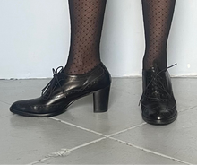 Load image into Gallery viewer, Designer Italian black leather oxford stack heels size 8 US 39 Euro