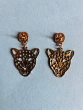 Load image into Gallery viewer, Reworked cougar-tiger drop earrings