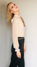 Load image into Gallery viewer, Vintage sheer silk lace ruffled blouse Small