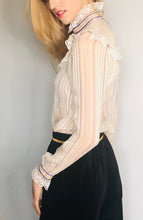 Load image into Gallery viewer, Vintage sheer silk lace ruffled blouse Small
