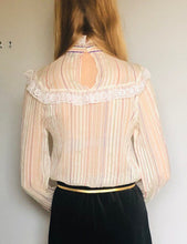 Load image into Gallery viewer, Vintage sheer silk lace ruffled blouse Small