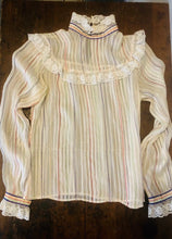 Load image into Gallery viewer, Vintage sheer silk lace ruffled blouse Small