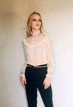 Load image into Gallery viewer, Vintage sheer silk lace ruffled blouse Small