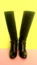 Load image into Gallery viewer, Vintage Italian black suede &amp; leather knee high boots Sz 7-7.5 US
