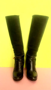 Vintage Italian black suede & leather knee high boots Sz 7-7.5 US
