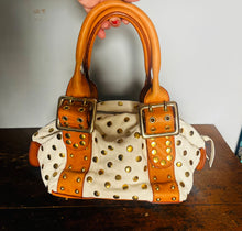 Load image into Gallery viewer, Vintage Y2K custom made studded leather gold studded tote
