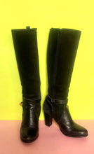 Load image into Gallery viewer, Vintage Italian black suede &amp; leather knee high boots Sz 7-7.5 US
