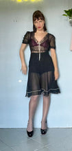 Load image into Gallery viewer, Reworked customized black sheer silk &amp; lace dress Xs S
