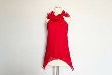 Load image into Gallery viewer, Vintage red silk ruffled neck blouse or overlay top - XS
