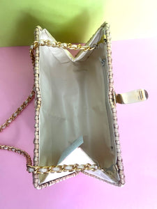 Vintage 60s Lacquered basket weave clutch/cross body purse