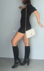 Vintage Italian black suede & leather knee high boots Sz 7-7.5 US