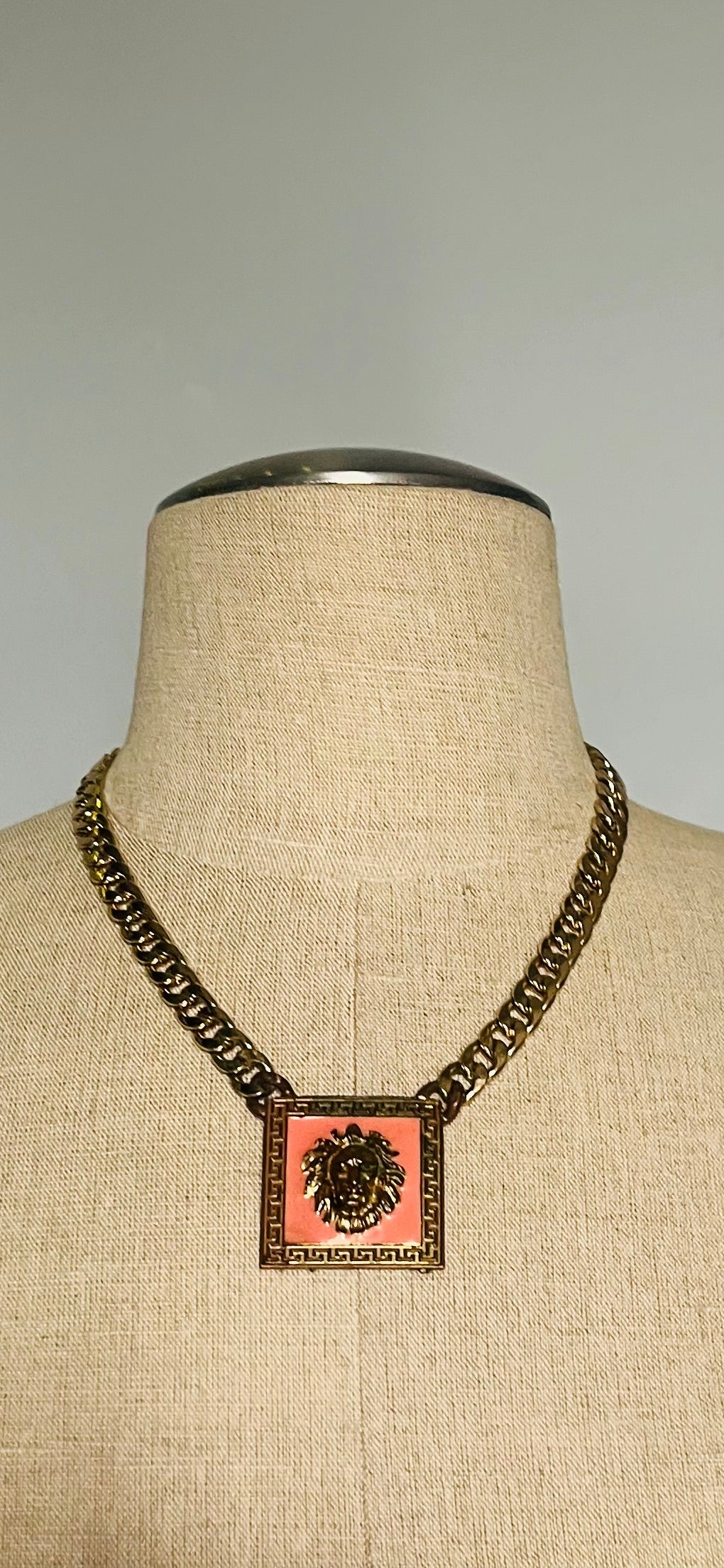 Reworked Rare pink lion link chain necklace.