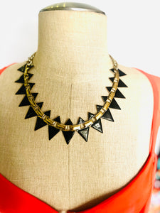 Vintage geometric enamel gold necklace