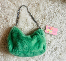 Load image into Gallery viewer, Custom reworked mint green faux fur tote purse
