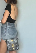 Load image into Gallery viewer, Vintage 90s versace inspo tiger studded electric grey leather cross body purse
