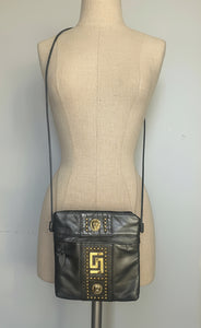 Vintage 90s versace inspo tiger studded electric grey leather cross body purse