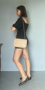Vintage 80s Beige leather quilted purse