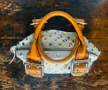 Load image into Gallery viewer, Vintage Y2K custom made studded leather gold studded tote
