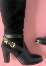Load image into Gallery viewer, Vintage Italian black suede &amp; leather knee high boots Sz 7-7.5 US

