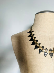 Vintage geometric enamel gold necklace