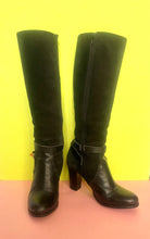 Load image into Gallery viewer, Vintage Italian black suede &amp; leather knee high boots Sz 7-7.5 US
