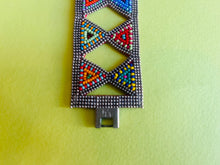 Load image into Gallery viewer, Designer E &amp; M vintage leather &amp; beaded design cuff bracelet

