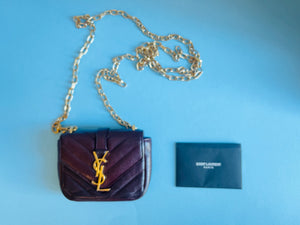 Micro mini brown leather quilted crossbody Yves Saint Laurent purse