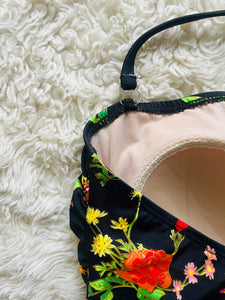 Incredible 50s floral one piece swimsuit/bodysuit Small